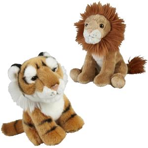 Knuffeldieren set leeuw en tijger pluche knuffels 18 cm -