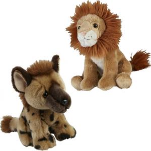 Knuffeldieren set leeuw en hyena pluche knuffels 18 cm -