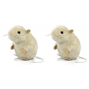 Semo 2x stuks pluche knuffel muis wit 13 cm -