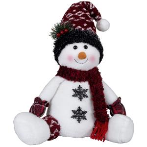 Merkloos Pluche decoratie sneeuwpop - cm - met rode muts - zittend -