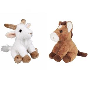 Boerderij dieren zachte pluche knuffels 2x stuks - Geit en Paard van 15 cm -