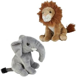 Ravensden Knuffeldieren set leeuw en olifant pluche knuffels 18 cm -