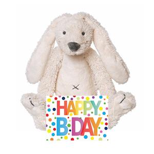 Kinder cadeau knuffel konijn met Happy birthday wenskaart -