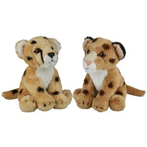 Safari dieren serie pluche knuffels 2x stuks - Cheetah en Luipaard van 15 cm -