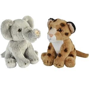 Ravensden Safari dieren serie pluche knuffels 2x stuks - Olifant en Luipaard van 15 cm -