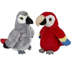 Ravensden Papegaaien serie pluche knuffels 2x stuks -Rode en Grijze van 15 cm -