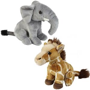 Ravensden Knuffeldieren set olifant en giraffe pluche knuffels 18 cm -