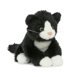 Merkloos Pluche poes/kat zwart wit 18 cm -