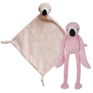 Nature Planet Pluche dieren setje Roze flamingo knuffel van 33 cm en tutteldoekje cm -