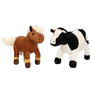 Cornelissen Pluche knuffel boerderijdieren set Koe en Paard van 20 cm -