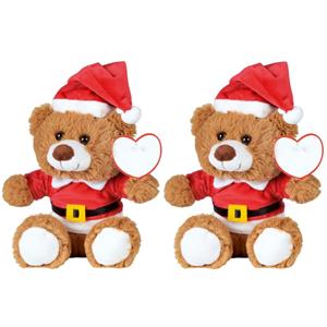 Merkloos 2x Kerst knuffel pluche beertjes bruin zittend 18 x 19 cm speelgoed -