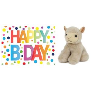 Pluche knuffel lammetje/schaap 13 cm met A5-size Happy Birthday wenskaart -