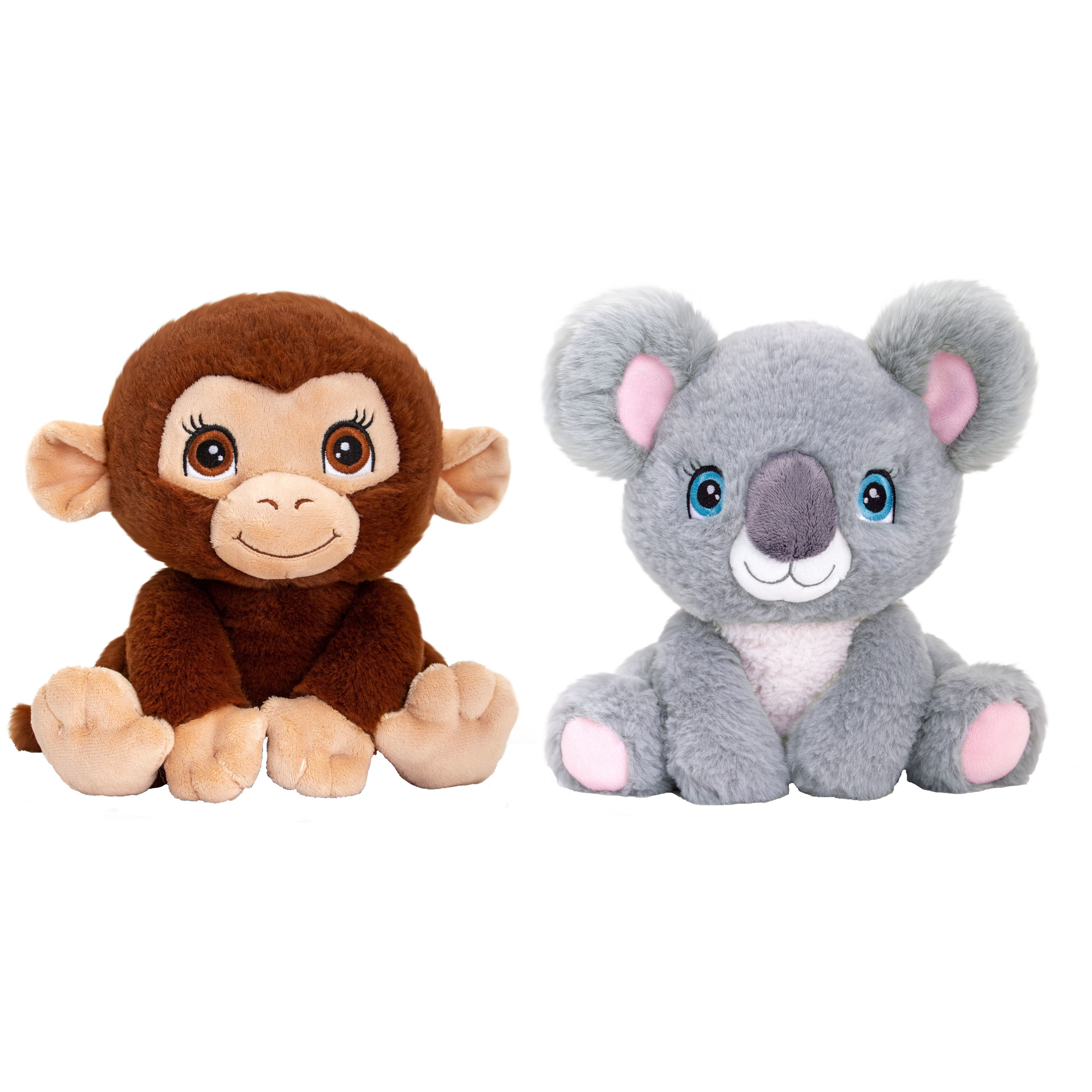 Keel Toys  Pluche knuffel dieren bosvriendjes set koala en chimpansee aapje 25 cm -