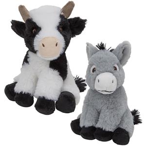 Nature Planet Pluche boerderijdieren knuffels Koe en Ezel setje van 23 en 16 cm -