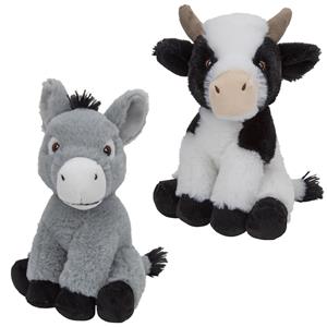 Nature Planet Pluche boerderijdieren knuffels Koe en Ezel van 23 cm -