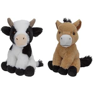 Nature Planet Pluche boerderijdieren knuffels Koe en Paard van 23 cm -