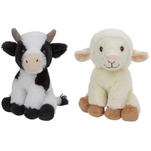 Nature Planet Pluche boerderijdieren knuffels Koe en Schaap van 23 cm -