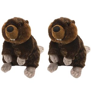 Wild Republic 2x stuks pluche bever knuffel 30 cm -