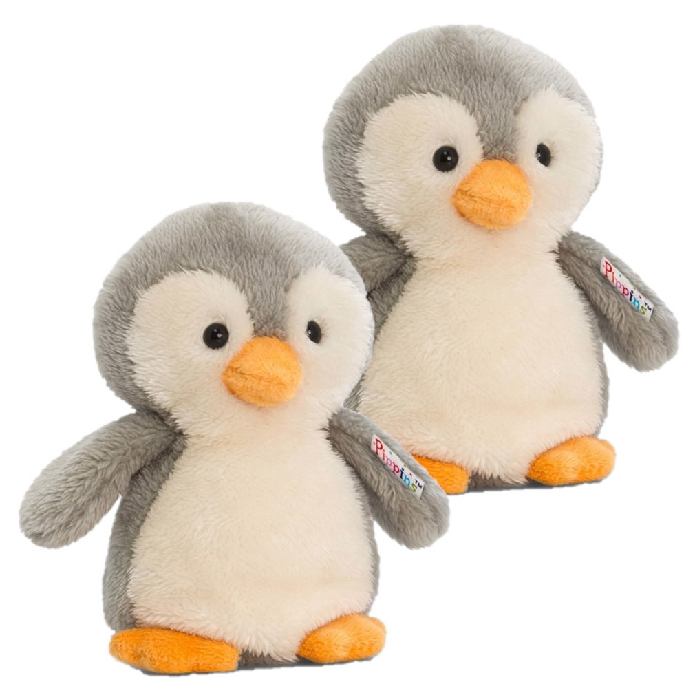2x stuks  pluche pinguin knuffel grijs/wit 14 cm -