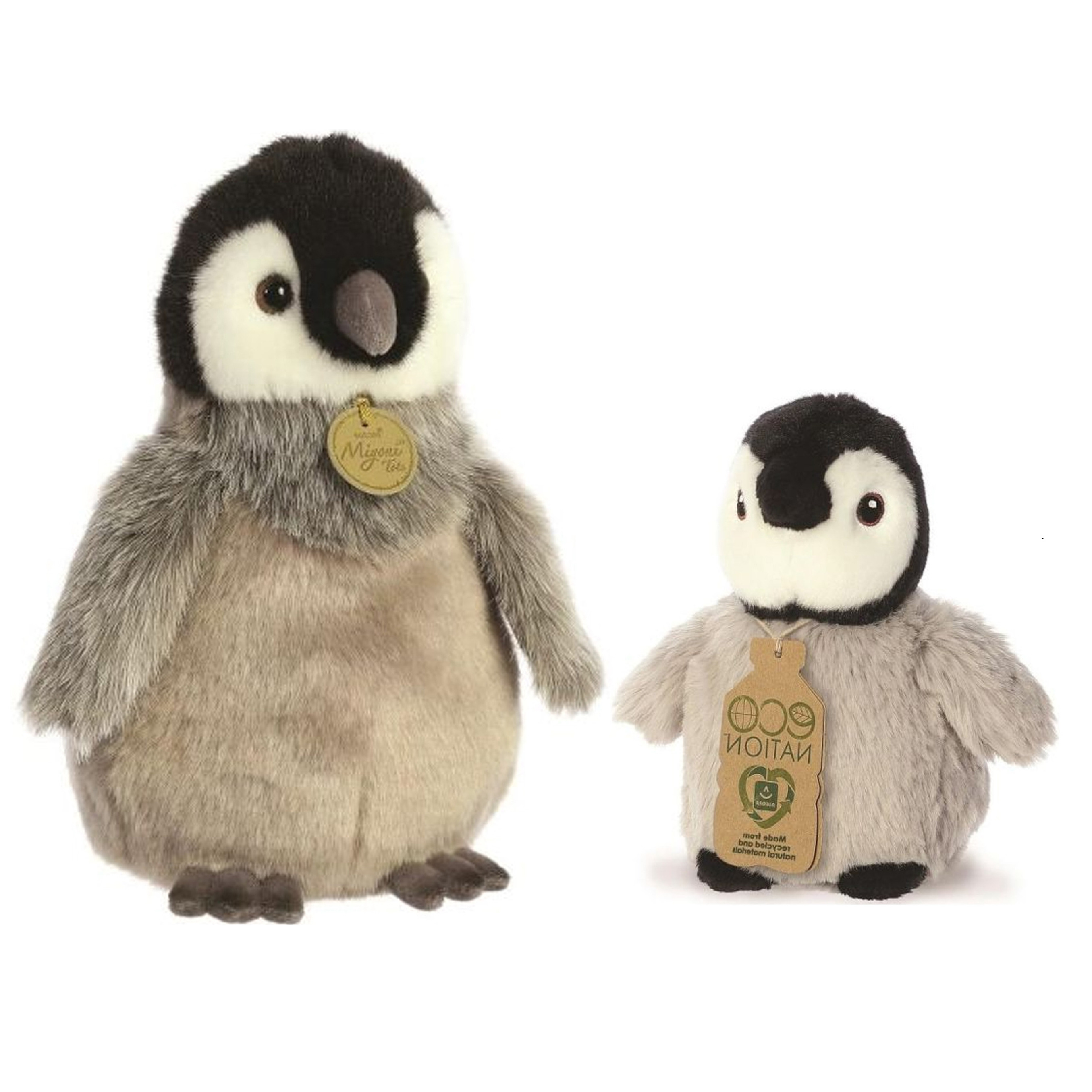 Knuffeldieren pinguin kuikens - set 2x - pluche - grijs - 13/23 cm -