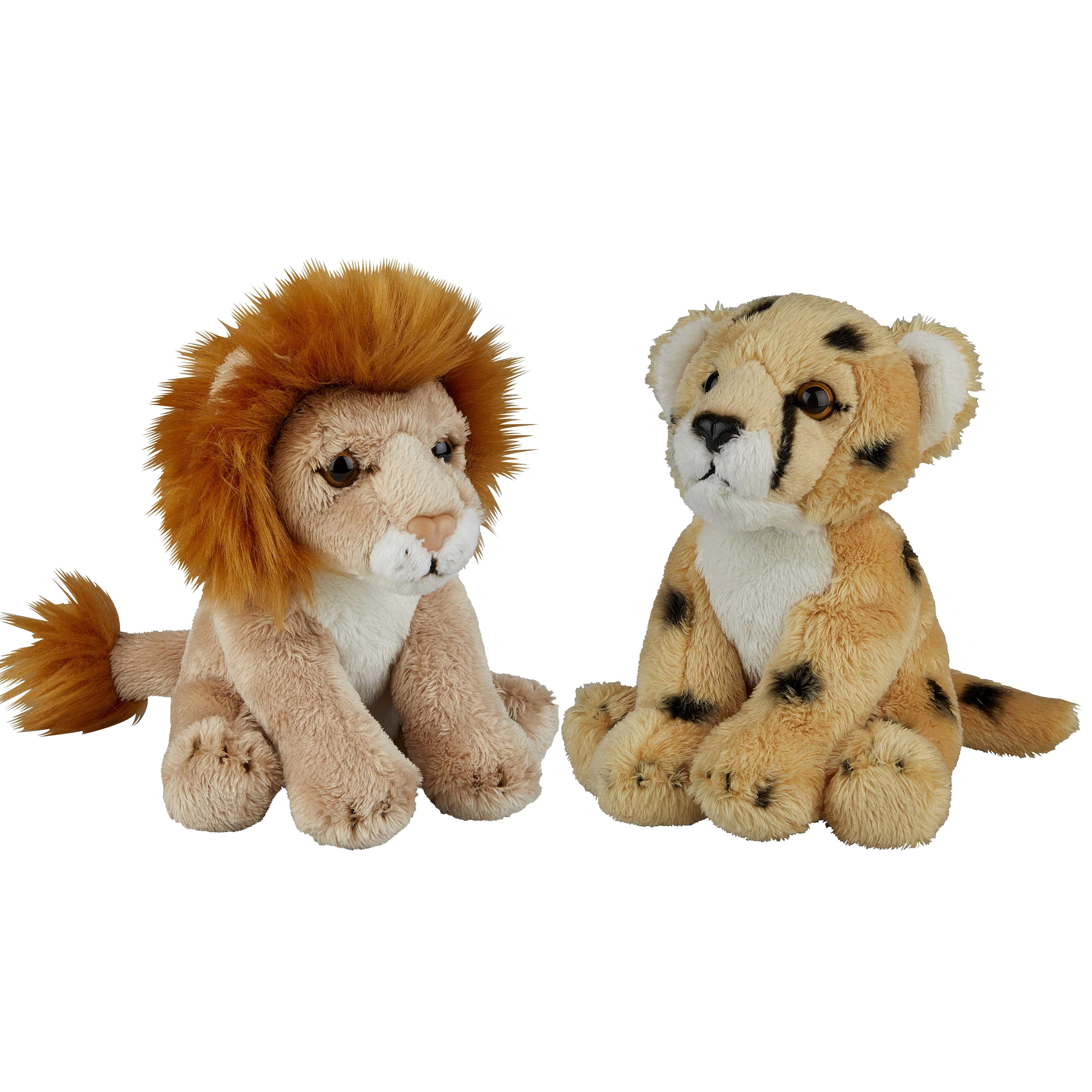Safari dieren serie pluche knuffels 2x stuks - Cheetah en Leeuw van 15 cm -