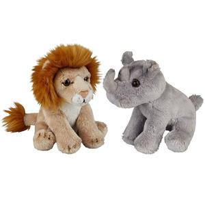 Ravensden Safari dieren serie pluche knuffels 2x stuks - Neushoorn en Leeuw van 15 cm -