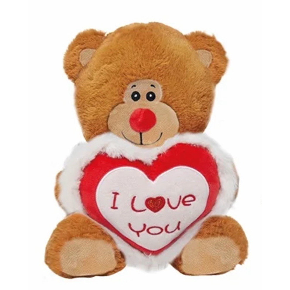 JonoToys Pluche knuffelbeer/teddybeer met I love you hartje - bruin - 30 cm -