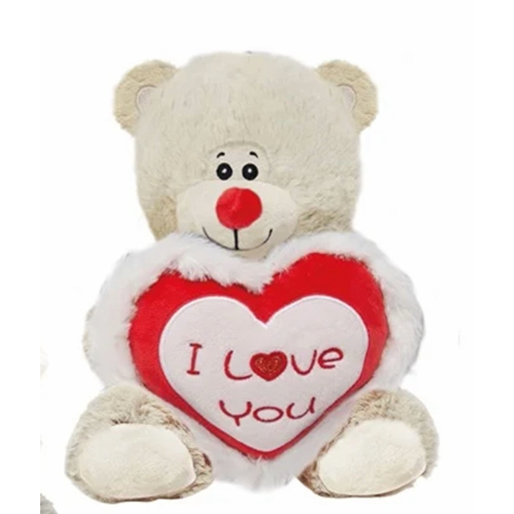 JonoToys Pluche knuffelbeer/teddybeer met I love you hartje - wit - 30 cm -