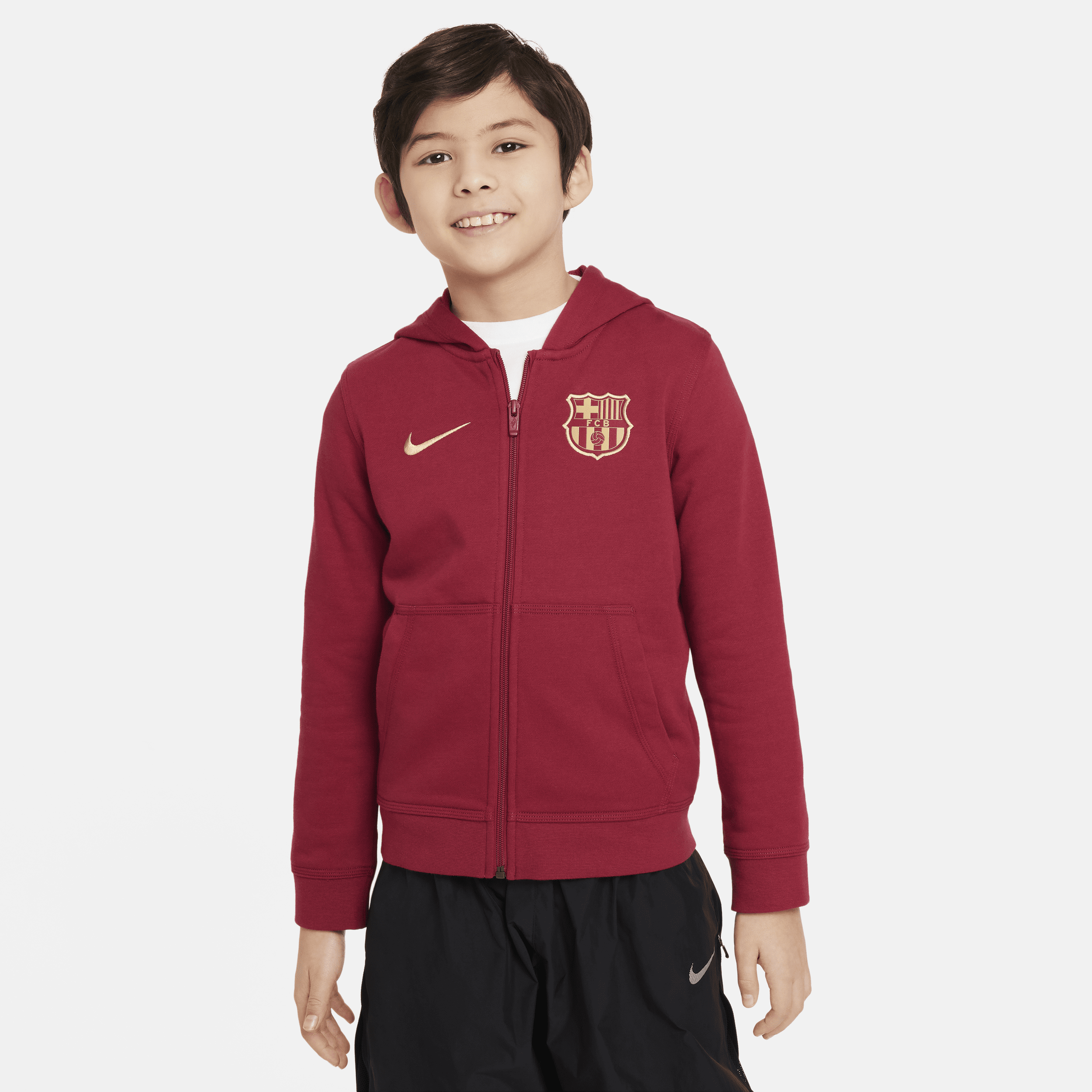 Nike FC Barcelona Club  voetbalhoodie met rits over de hele lengte voor jongens - Rood