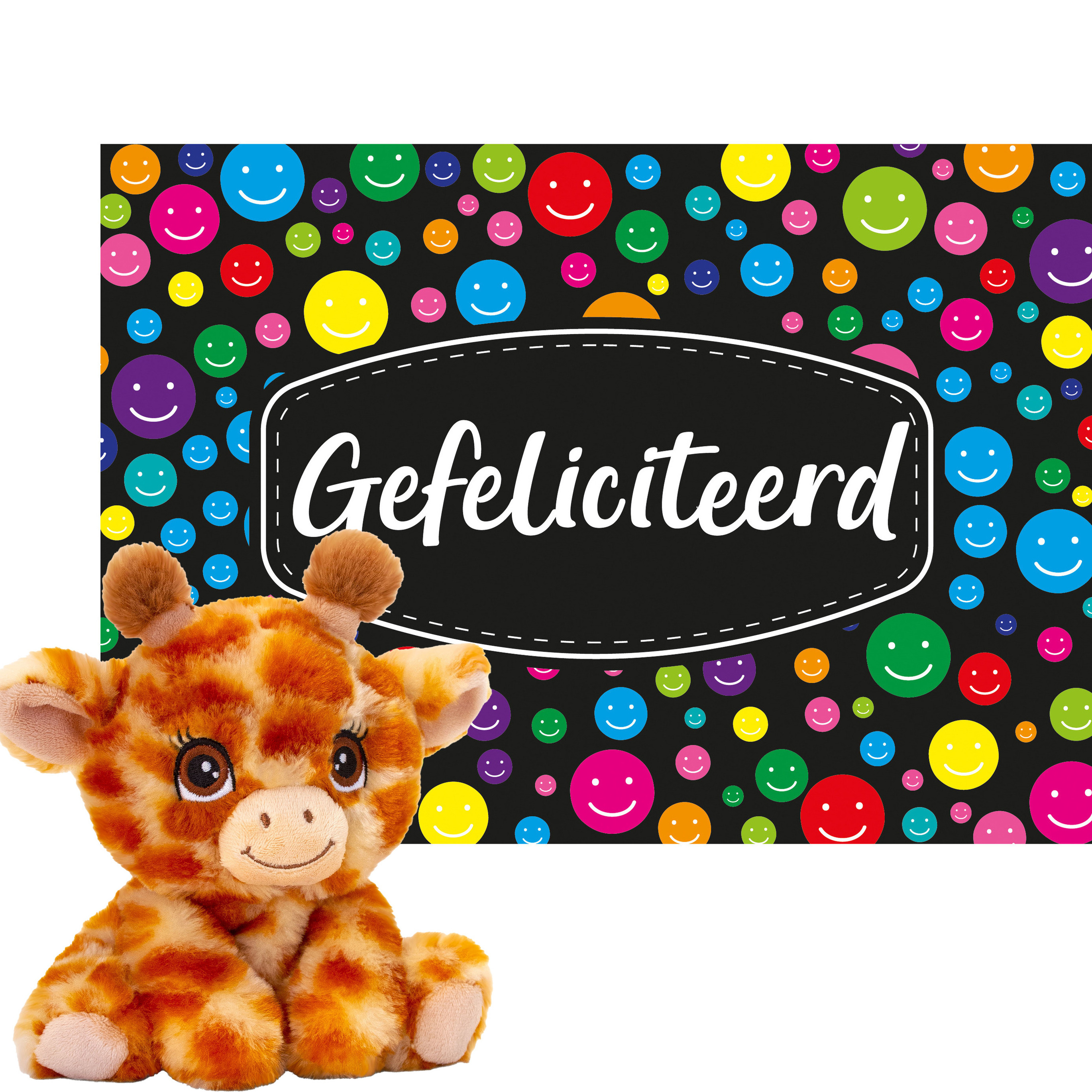  Cadeaukaart Gefeliciteerd met knuffeldier giraffe 16 cm -