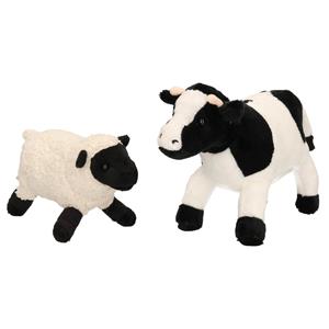 Cornelissen Pluche knuffel boerderijdieren set Koe en Schaap/lammetje van 22 cm -