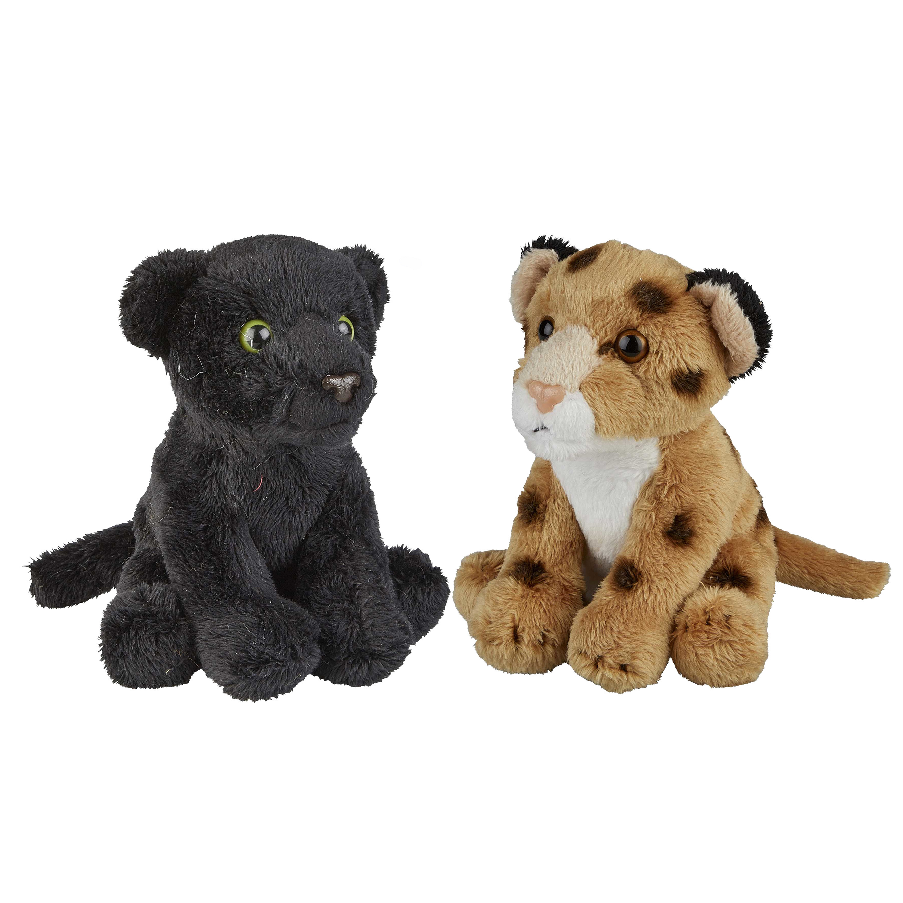 Safari dieren serie pluche knuffels 2x stuks - Zwarte Panter en Luipaard van 15 cm -
