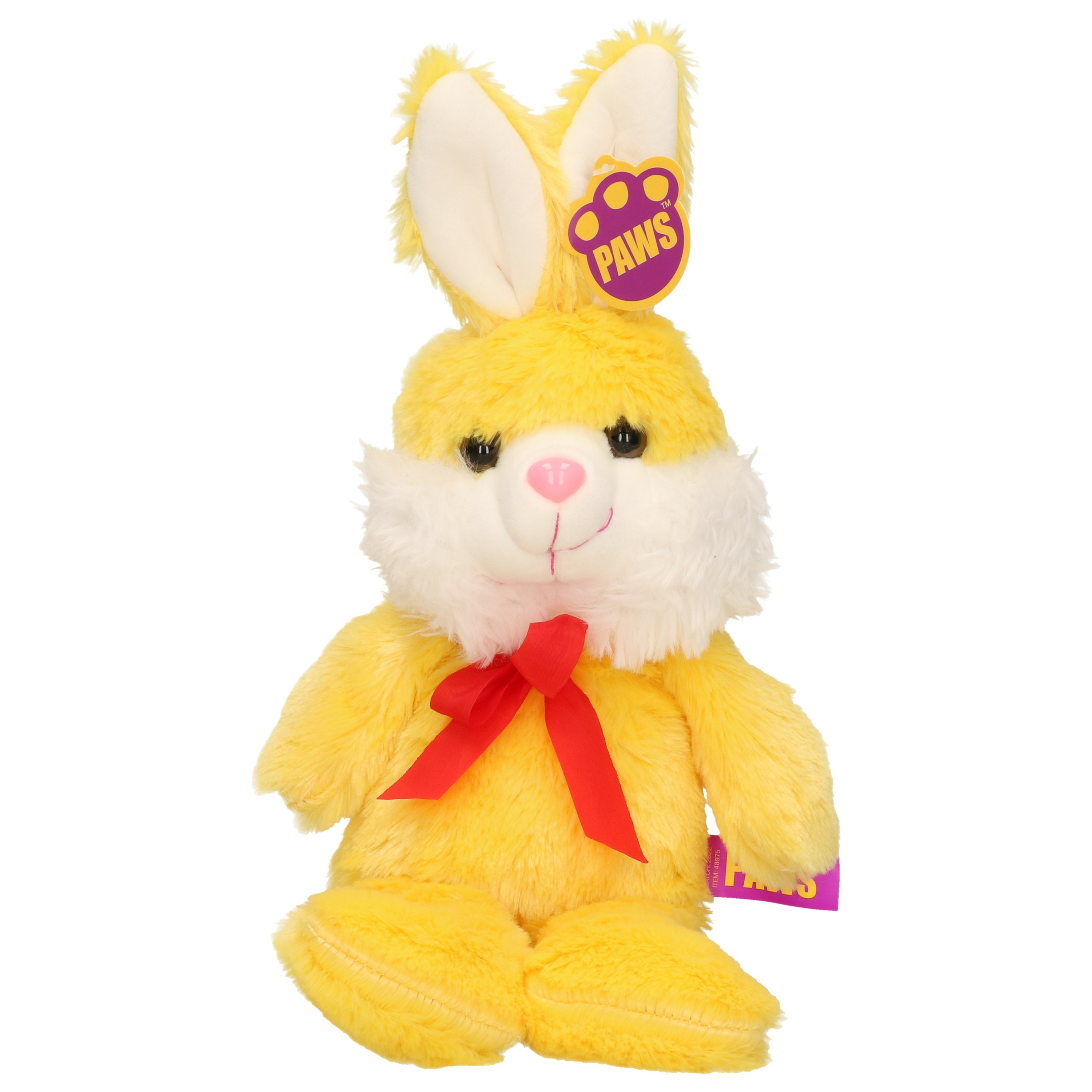 Paashaas/haas/konijn knuffel dier - zachte pluche - geel - cadeau - 32 cm - met strikje -