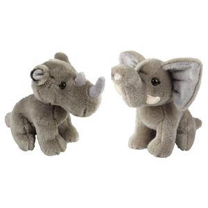 Ravensden Knuffeldieren set olifant en neushoorn pluche knuffels 18 cm -