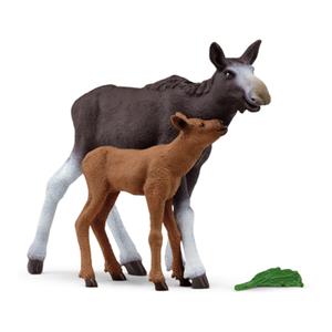 Schleich 42603 - Wild Life, Elchkuh mit Kalb, Tierfigur, 2-teilig