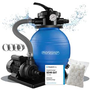 Sandfilteranlage 10.200 l/h inkl 1000gr Filterbällen 7 Wege Ventil 2in1 Adapter Ø32-38mm 400Watt Filteranlage Poolfilter Pumpe Filterkessel - Monzana