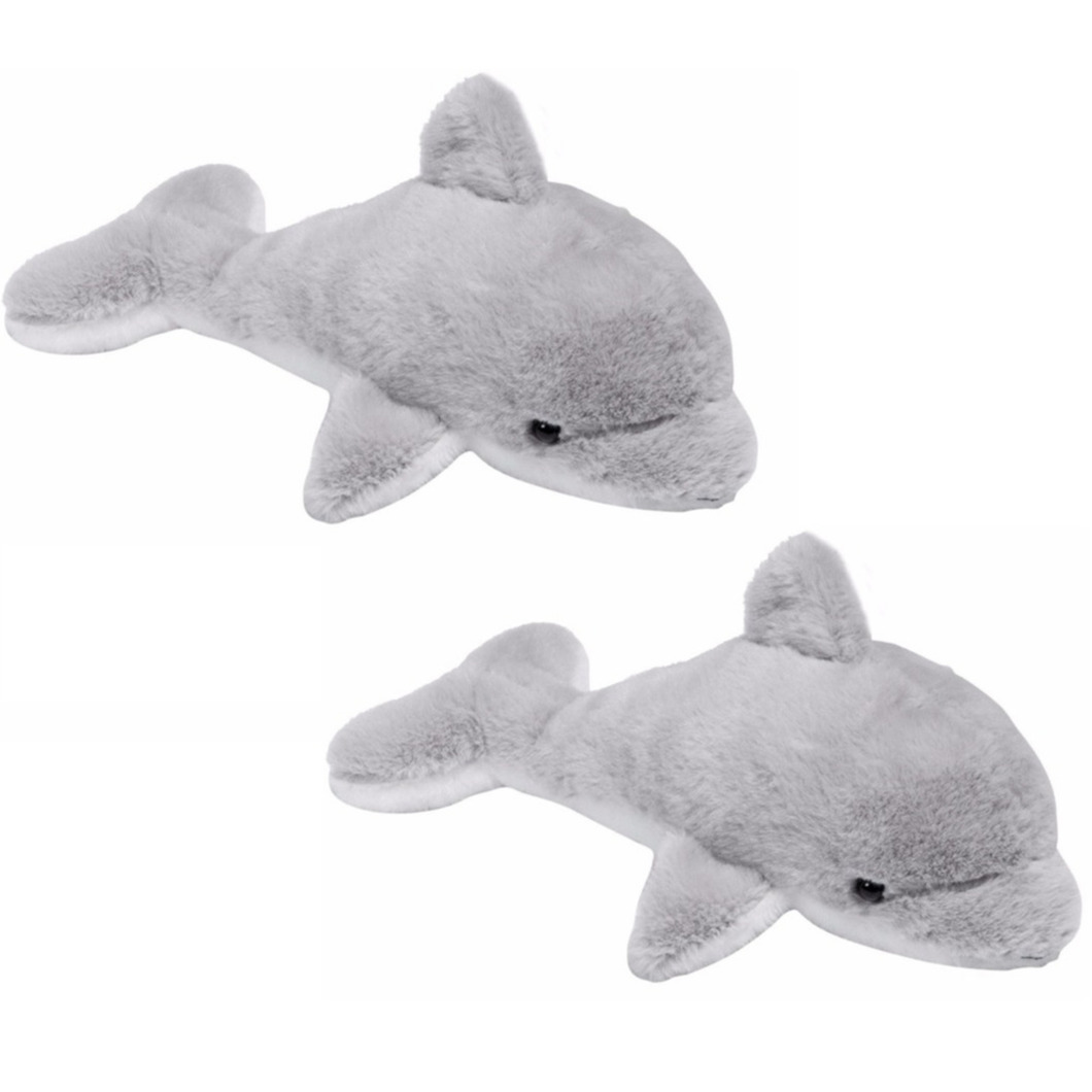 Merkloos Set van 2x stuks pluche grijze dolfijnen knuffels 20 cm -