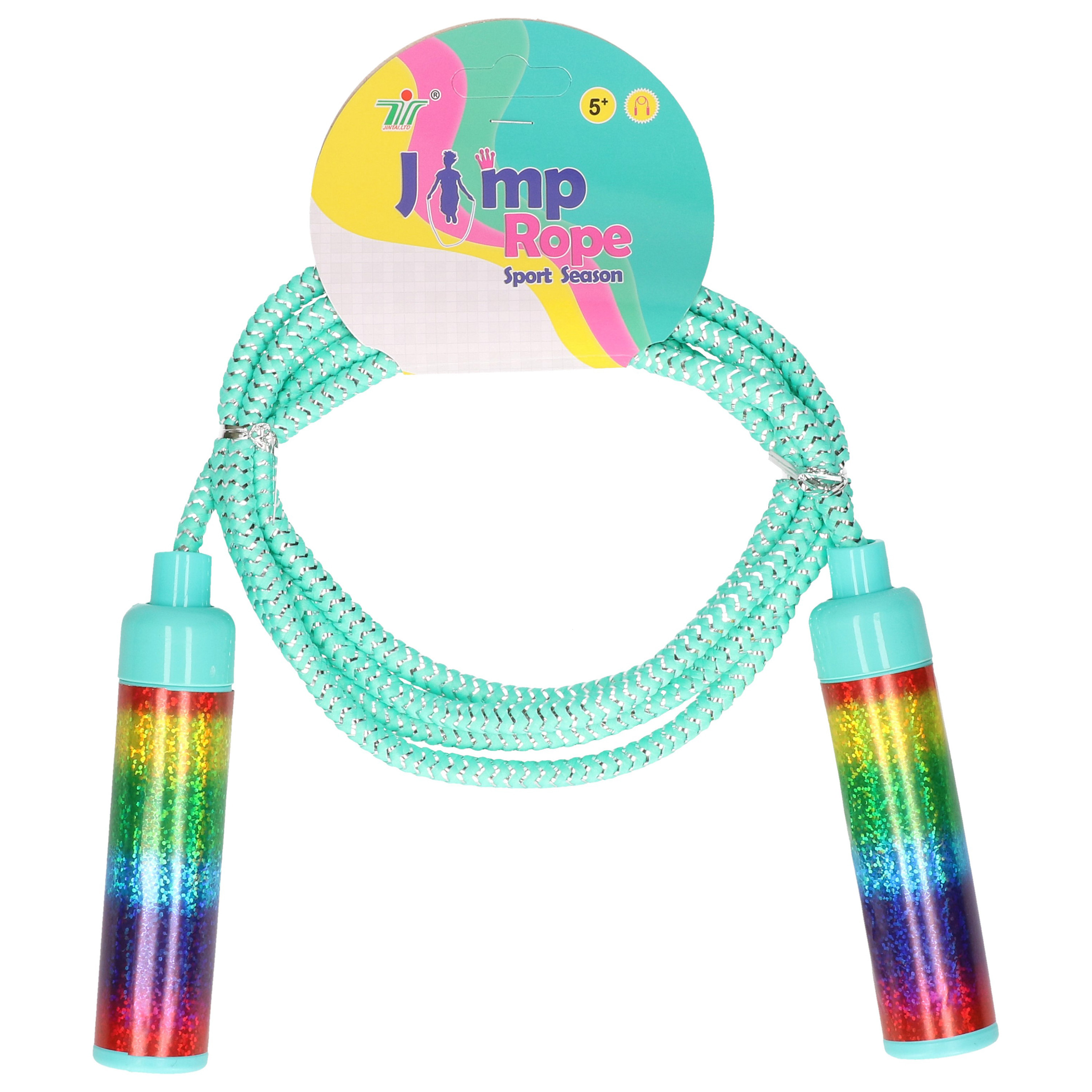 Kids Fun Springtouw speelgoed Rainbow glitters - groen - 210 cm - buitenspeelgoed -