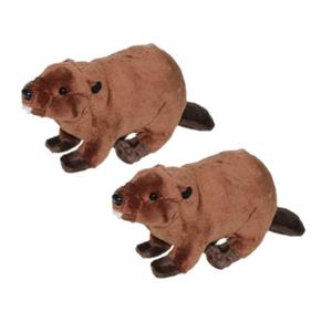 Merkloos 2x stuks pluche knuffel dier bever 24 cm -