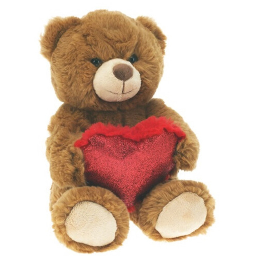 Merkloos Pluche knuffelbeer/teddybeer met hartje - donker bruin - 26 cm -