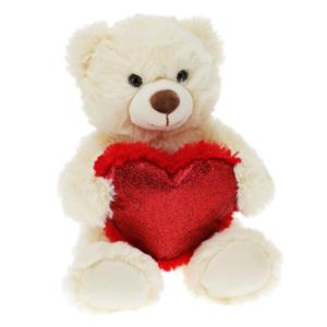 Merkloos Pluche knuffelbeer/teddybeer met hartje - wit - 26 cm -