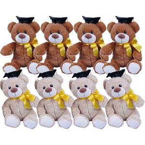 Merkloos Pakket van 12x stuks geslaagd thema cadeau pluche knuffel beertjes beige en bruin 20 cm -