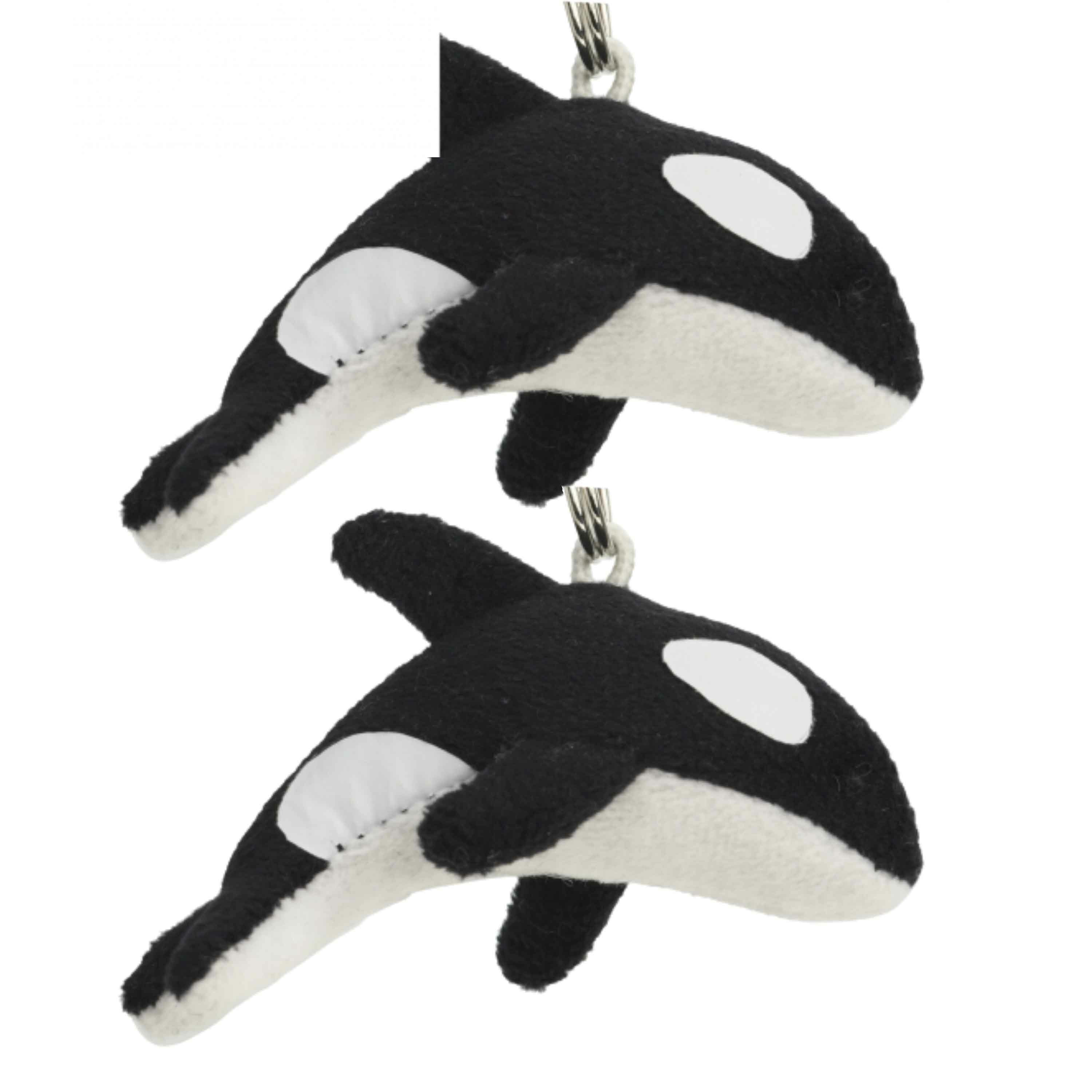 2x Pluche orka knuffel sleutelhanger 6 cm -