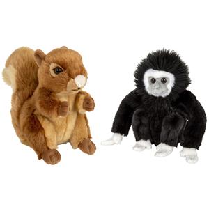 Nature Planet Bosdieren zachte pluche knuffels 2x stuks - Eekhoorn en Gibbon Aapje van 18 cm -