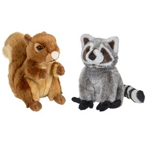 Nature Planet Bosdieren zachte pluche knuffels 2x stuks - Eekhoorn en Wasbeer van 18 cm -