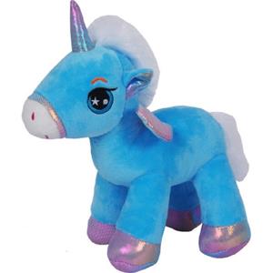 Sandy Knuffeldier Eenhoorn Eureka - zachte pluche stof - dieren knuffels - blauw - 22 cm -