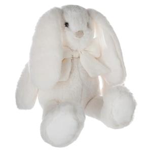 Knuffeldier konijn met strikje - zachte pluche stof - fluffy knuffels - creme wit - 30 cm -
