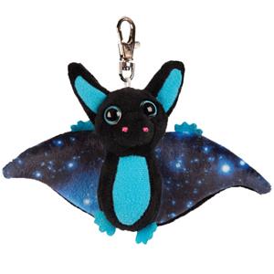 Suki Gifts Pluche knuffeldier vleermuis - zwart/blauw - 9 cm - sleutelhanger -