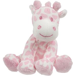pluche gevlekte giraffe knuffeldier - roze/wit - zittend - 14 cm -