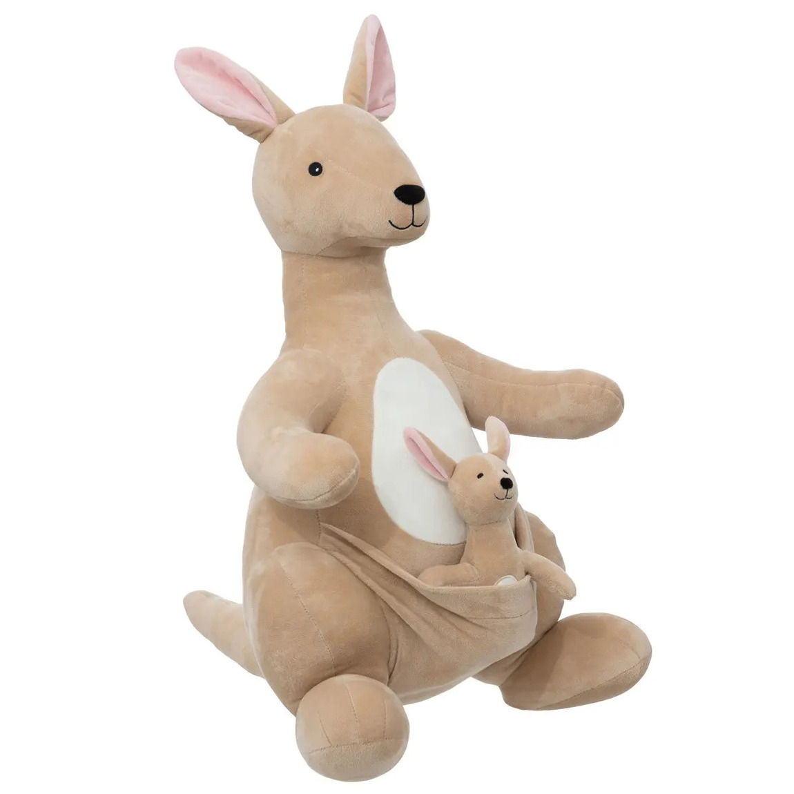 Atmosphera Knuffeldier Kangoeroo Billy met baby - zachte pluche stof - knuffels - beige - 63 cm -